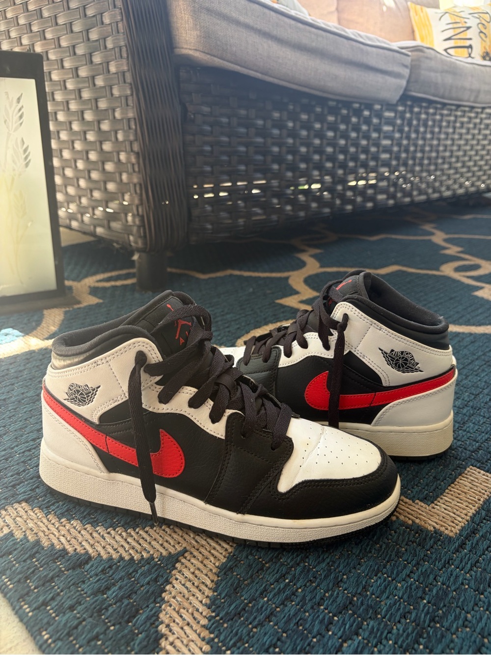 Nike Men's Black White Red Air Jordan-Style High Top Sneakers